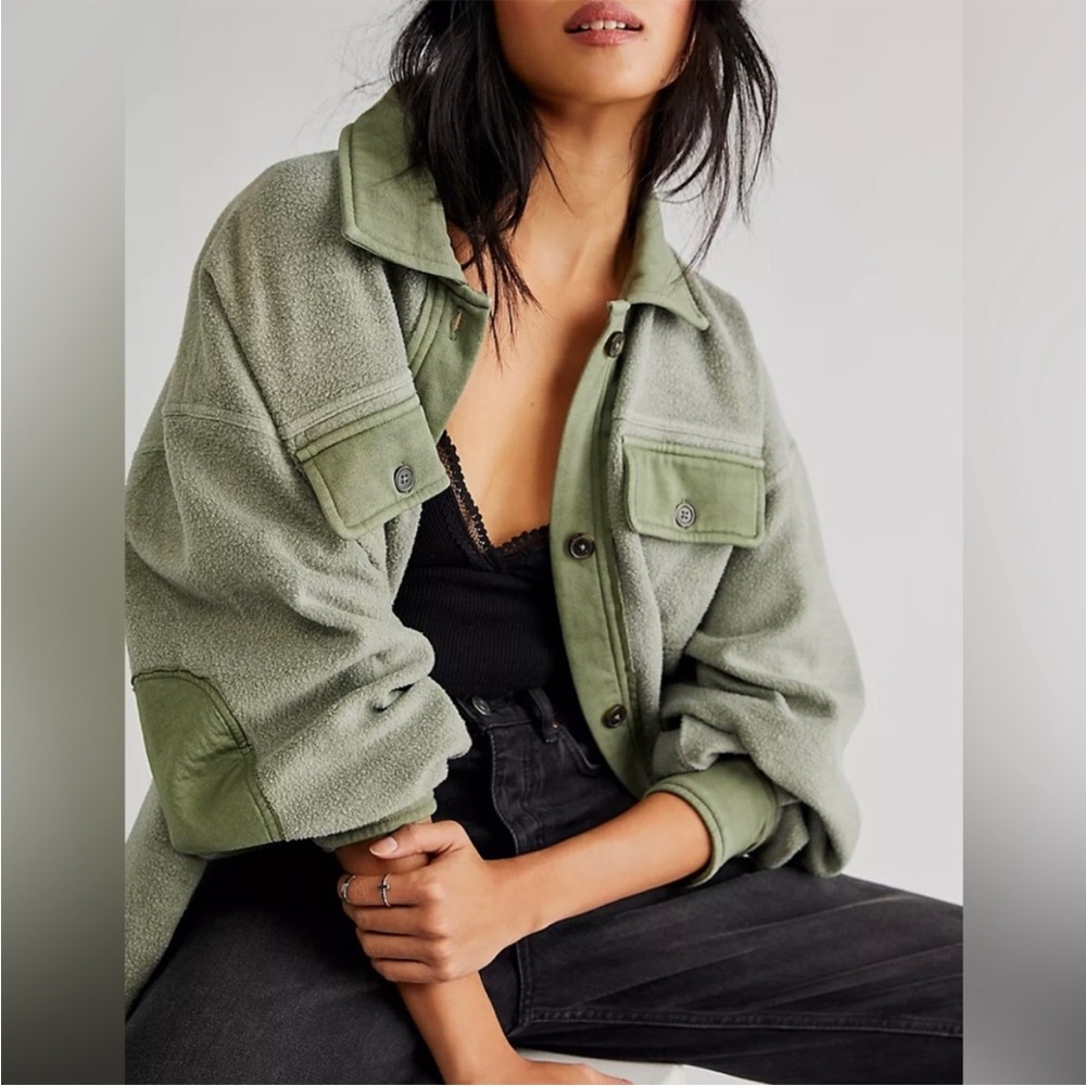 Free People Ruby Shirt Jacket In Jaded Green Button Down Women’s Size Large - Picture 2 of 12